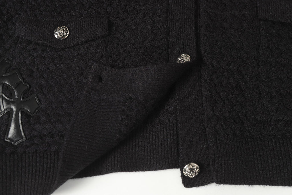 Gothic Cross Knit Cardigan - Black Grey Streetwear Jacket 904